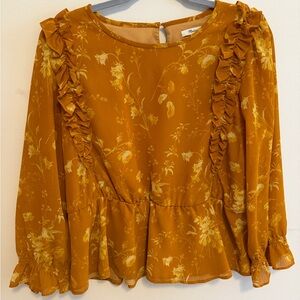 Madewell Mustard Floral Ruffle Blouse